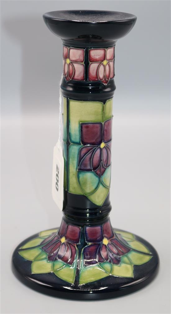 Moorcroft Violet pattern candlestick by Sally Tuffin